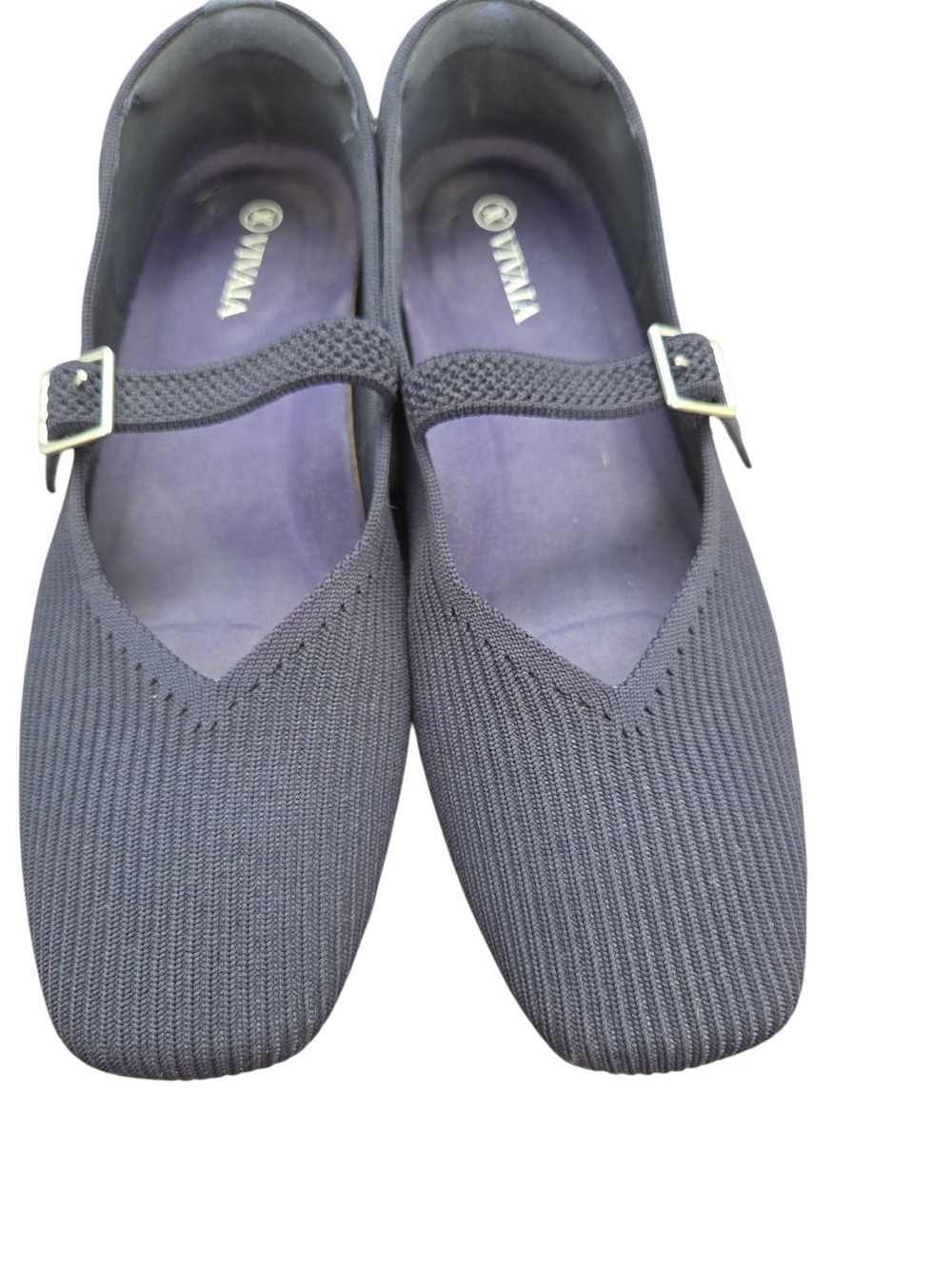 Vivaia Navy Knit Mary Jane Flats Buckle Strap Arch Support Washable